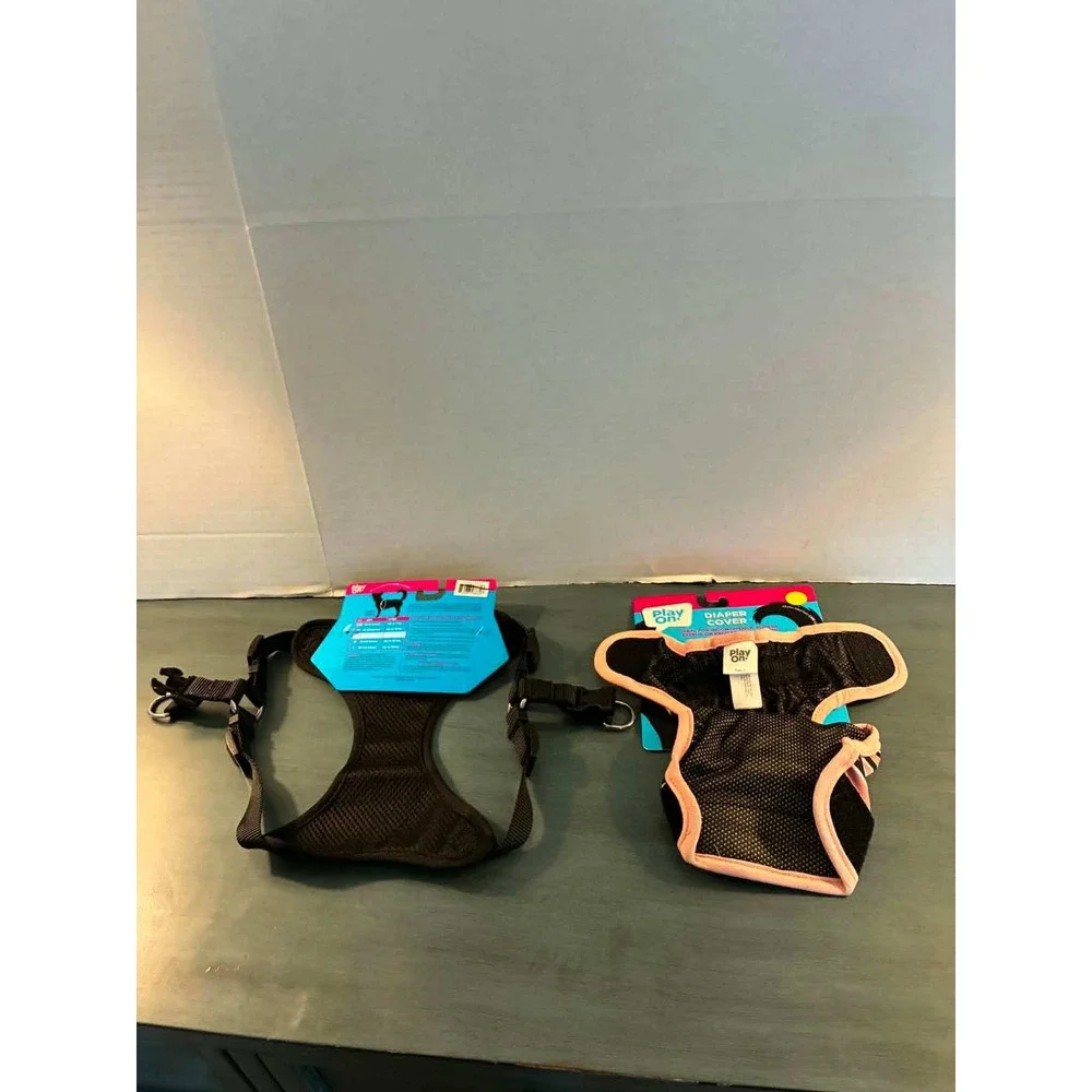 Play On Harness‎ and Diaper Cover Set Small Pink Leopard Stripe New Pet 2pack